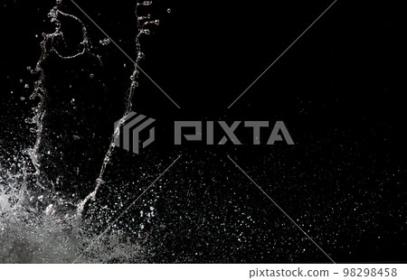 Blur Defocus Image of Water hit wall ground, explode into drop droplet. Amount Water attack impact and fluttering in air explosion. Stop motion freeze shot. Splash Water for texture elements 98298458