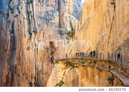 view of El Caminito del Rey or King's Little Path, one of the most Dangerous Footpath reopened 2015 Malaga, Spain view of El Caminito del Rey or King's Little Path, one of the most Dangerous Footpath reopened 2015 Malaga, Spain 98298576