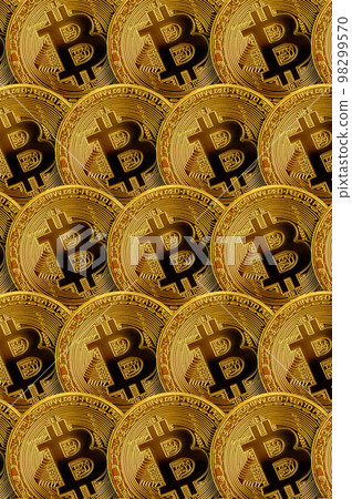 Pattern of many golden bitcoins. Cryptocurrency mining concept 98299570