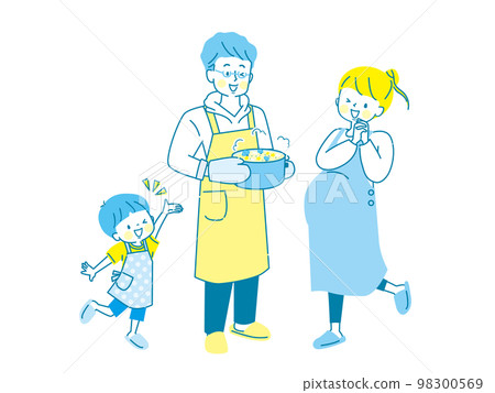 親子為孕媽媽做飯的插畫 98300569