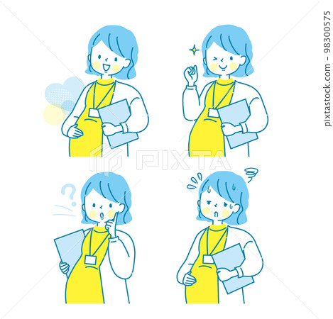 Working pregnant woman's facial expression illustration set Working pregnant woman's facial expression illustration set 98300575