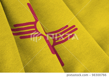 New Mexico US state flag with big folds waving close up under the studio light indoors. The official symbols and colors in banner 98300766