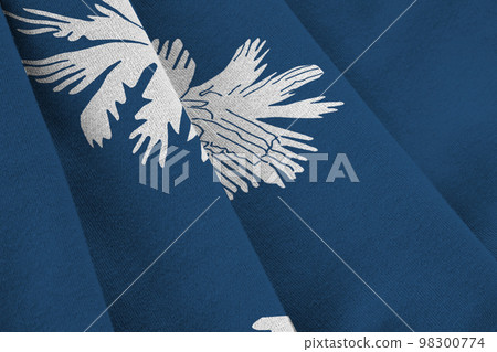 South Carolina US state flag with big folds waving close up under the studio light indoors. The official symbols and colors in banner 98300774