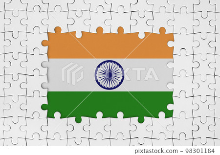 India flag in frame of white puzzle pieces with missing central part 98301184