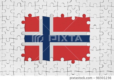 Norway flag in frame of white puzzle pieces with missing central part Norway flag in frame of white puzzle pieces with missing central part 98301236