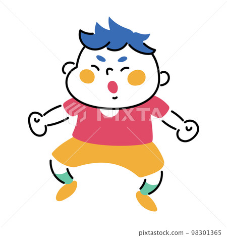 一個可愛的男孩跳躍的插圖素材 98301365