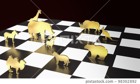 The wildlife gold plate on chess board 3d rendering 98302892