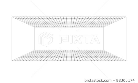 Perspective grid background. Rectangle wireframe room or box. Design element. Perspective grid background. Rectangle wireframe room or box. Design element. 98303174