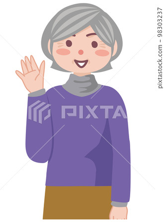 Senior woman raising her hand to say hello 98303237