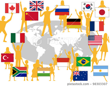 Countries around the world raise their national flags and wish for peace. 98303307