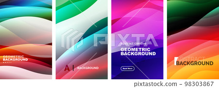 Set of trendy simple fluid color gradient abstract backgrounds with dynamic wave line effect. Vector Illustrations For Wallpapers, Banners, Backgrounds, Cards, Book Illustrations, landing pages 98303867