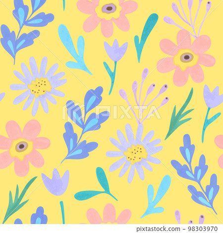 Seamless pattern with cute doodle pastel flowers. Vector illustration 98303970