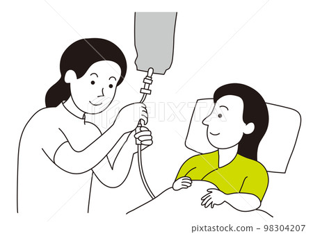 女護士為女病人準備打點滴 女護士為女病人準備打點滴 98304207