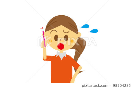 Illustration of a woman calling while making a troubled face 98304285