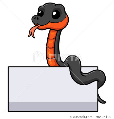Cute copperbelly water snake cartoon with blank sign Cute copperbelly water snake cartoon with blank sign 98305100