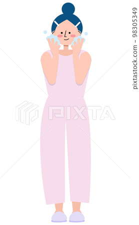 Illustration of a woman washing her face 98305349
