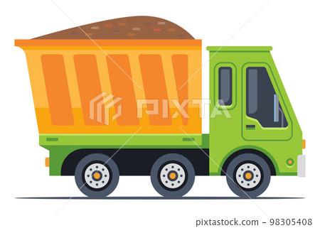 green truck is carrying cargo. transportation of various materials. green truck is carrying cargo. transportation of various materials. 98305408