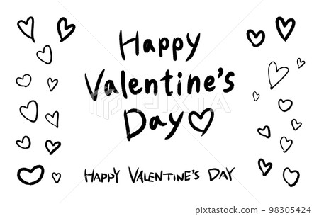情人節快樂插圖集手寫字母和心（單色） 98305424