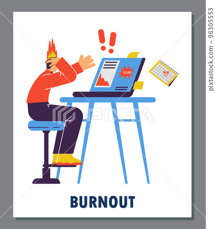 Burnout in work and profession card or banner design, flat vector illustration. 98305553