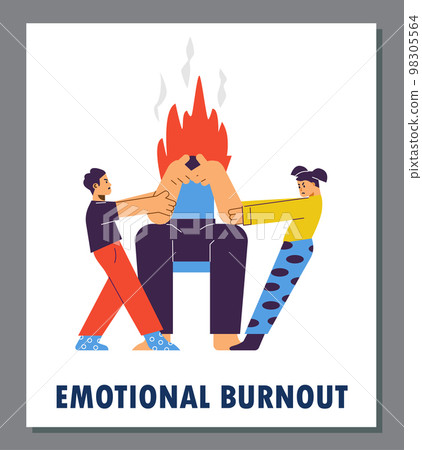 Emotional parental burnout card or banner template, flat vector illustration. Emotional parental burnout card or banner template, flat vector illustration. 98305564