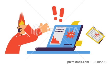 Overworked exhausted office worker or businessman gets stress, vector isolated. 98305569
