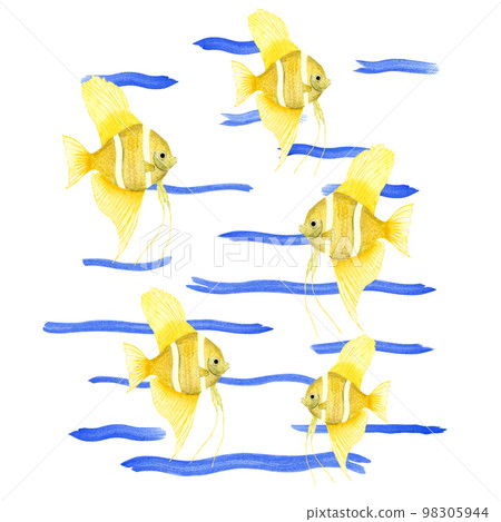 Watercolor illustration of a set of marine fauna isolated on white background. Print, design, poster, banner, background, menus, souvenirs, decor, wallpaper, fabric, textile, wrapping. Watercolor illustration of a set of marine fauna isolated on white background. Print, design, poster, banner, background, menus, souvenirs, decor, wallpaper, fabric, textile, wrapping. 98305944