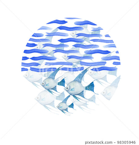 Watercolor illustration of a set of marine fauna isolated on white background. Print, design, poster, banner, background, menus, souvenirs, decor, wallpaper, fabric, textile, wrapping. Watercolor illustration of a set of marine fauna isolated on white background. Print, design, poster, banner, background, menus, souvenirs, decor, wallpaper, fabric, textile, wrapping. 98305946