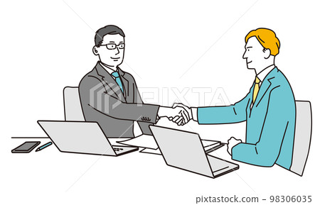 Businessman signing a contract and shaking hands - Stock Illustration ...