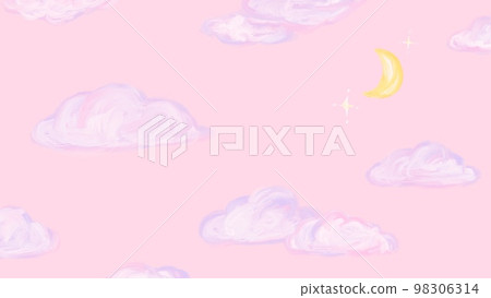 Yumekawa pink background fairy tale sky, clouds and moon hand drawn illustration 98306314