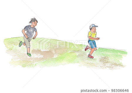 孩子們玩標籤的水彩插圖 98306646