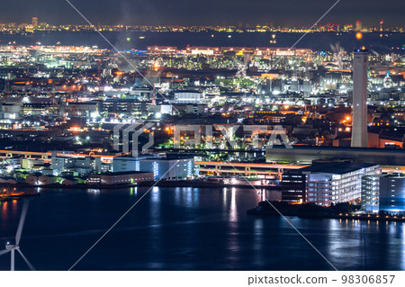 “神奈川縣”在橫濱蔓延的工業區和京濱工業區的夜景 98306857