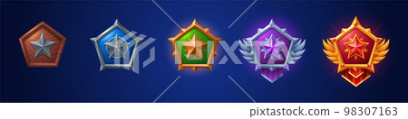 Cartoon set of game badges of different rank Cartoon set of game badges of different rank 98307163