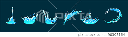 Liquid water splashes, falling aqua drops Liquid water splashes, falling aqua drops 98307164