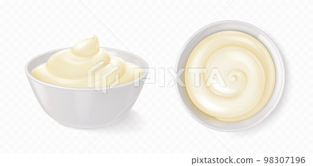 White bowl with mayonnaise, cheese sauce, yogurt 98307196