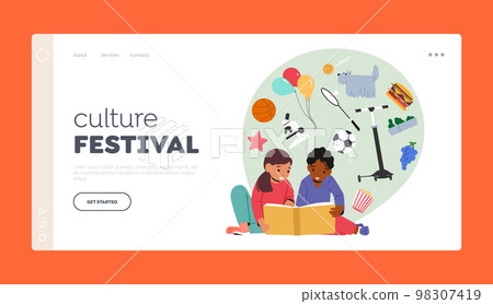 Culture Festival Landing Page Template. Little Boy Reading Books Lying on Floor, Kid Character Studying, School Child Culture Festival Landing Page Template. Little Boy Reading Books Lying on Floor, Kid Character Studying, School Child 98307419