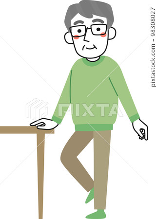 Senior man holding a desk and exercising on one leg Senior man holding a desk and exercising on one leg 98308027