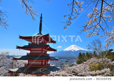 日本風景之美:五層寶塔、櫻花、富士山 日本風景之美:五層寶塔、櫻花、富士山 98308499