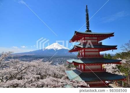 日本風景之美:五層寶塔、櫻花、富士山 日本風景之美:五層寶塔、櫻花、富士山 98308500