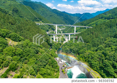 View of Raiden Todoroki Rokugi Bridge from Takizawa Dam 98308592