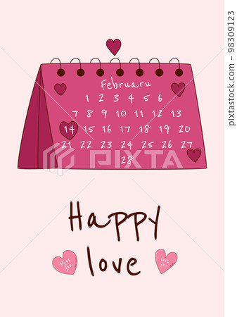 Valentine's Day greeting card with calendar. Vector illustration Valentine's Day greeting card with calendar. Vector illustration 98309123