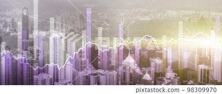 Data analysis. Financial data on a monitor as Finance data concept. Analytics 2023 on city background 98309970