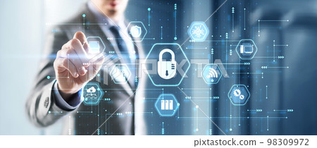 Businessman is touching icon Internet security network concept 98309972