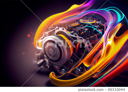 Futuristic Engine motor with neon glow 98310044