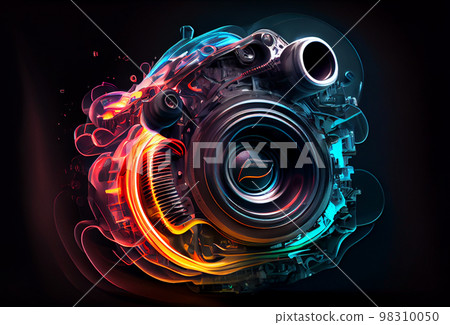 Futuristic Engine motor with neon glow-插圖素材 [98310050] - PIXTA圖庫