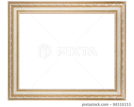Antique Classic Old Vintage Wooden Rectangle mockup canvas frame isolated on white background. Blank and diverse subject moulding baguette. Design element. use for paint, mirror or photo 98310153