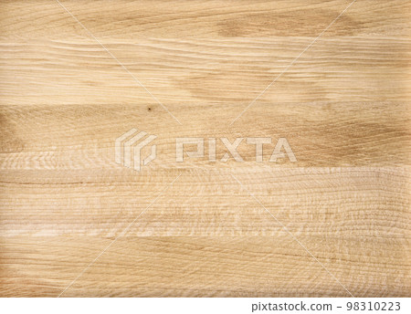 Brown Beige Texture of stained oak wood with grain, fragment of a wooden panel hardwood. surface bark is used as natural background, web page, board, table. Contrasts and symmetries. Space for text. 98310223