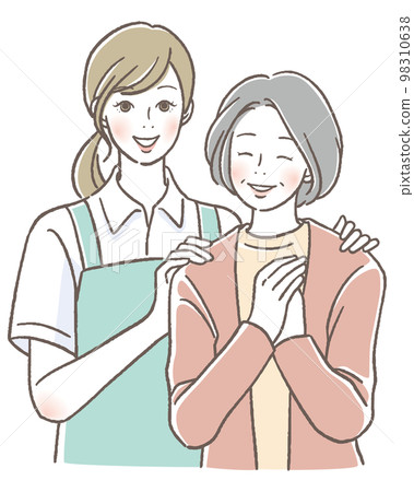 微笑的照料者和高級婦女 微笑的照料者和高級婦女 98310638