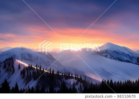 Dusk-lit snowy mountains Dusk-lit snowy mountains 98310670