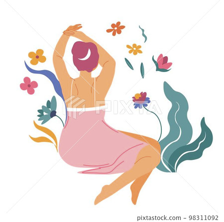 Female character with foliage and flowers vector 98311092