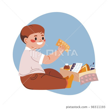 Baby playing with medicine, keep away from danger Baby playing with medicine, keep away from danger 98311193